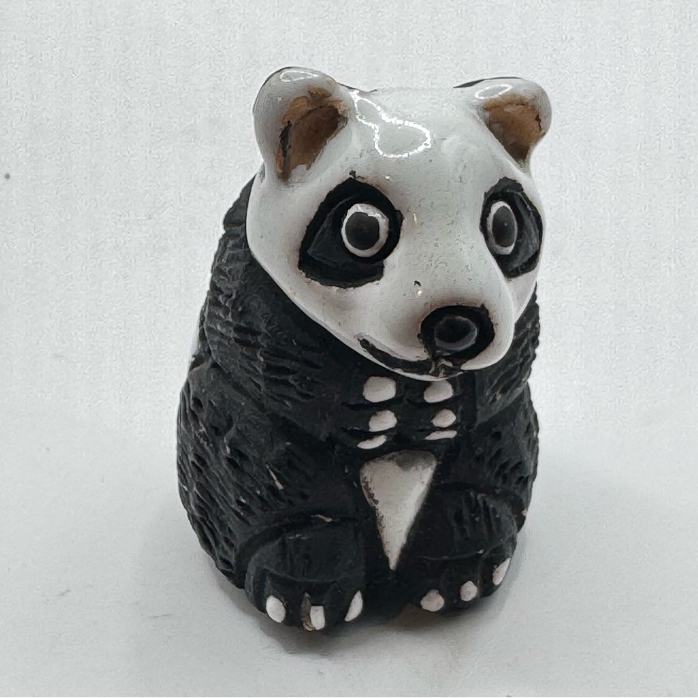 Vintage INTI Mini Ceramic Panda Bear Glazed White and Black 1.5" HAND PAINTED